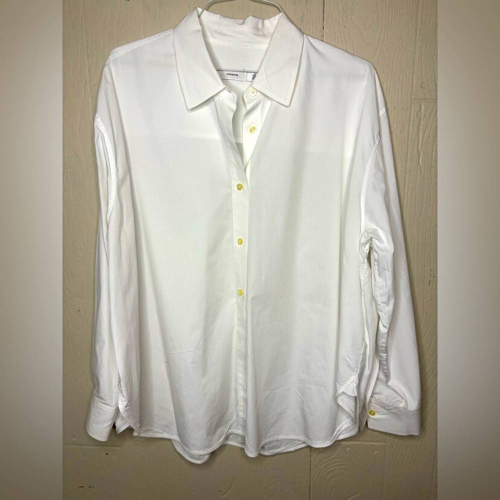 COACH White Button Down Shirt with Yellow Accents